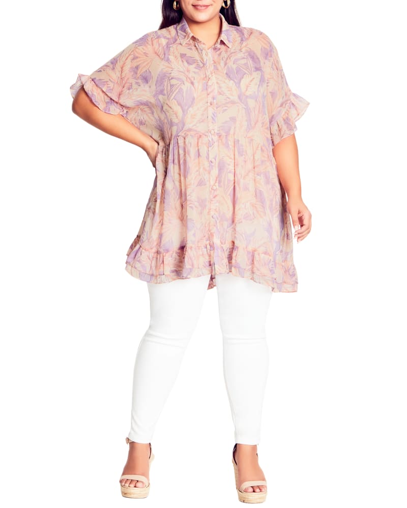 Front of a model wearing a size 14 TUNIC ROSA in Blue St Tropez by avenue. | dia_product_style_image_id:265965